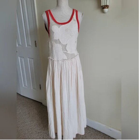 Free People Maxi Midi Dress white red size M - Picture 3 of 8